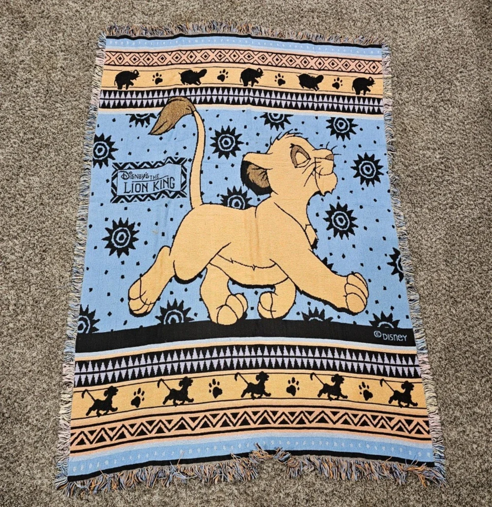 Vintage 1990’s Disney The Lion King Simba Blanket Throw Tapestry Knit Kidcore